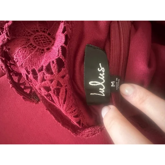 Lulus Burgundy Lace Open Shoulder Bodycon Mini Dress Medium - Picture 8 of 9
